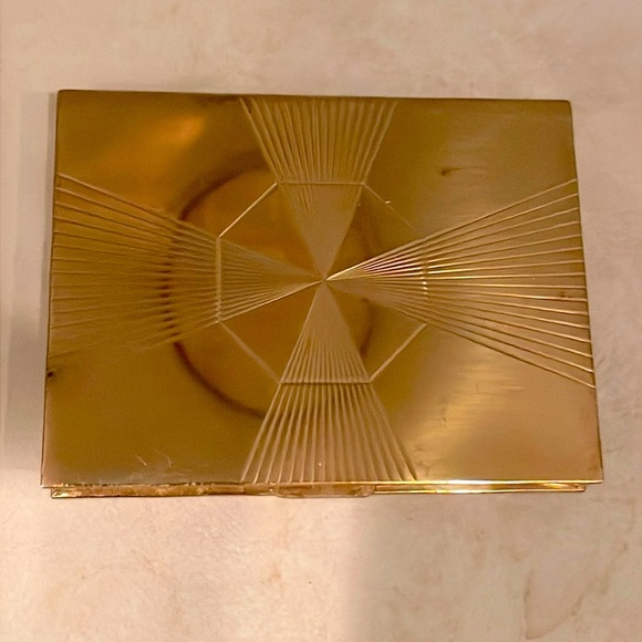 Vintage Volupte Compact Case Mirror Gold Tone Geometric Design Circa 1950’s EUC - Picture 2 of 15